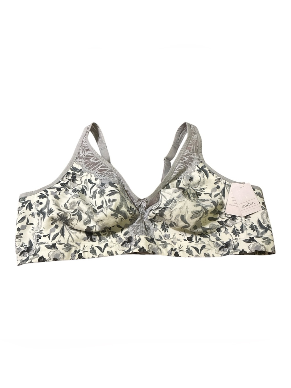 Auden Floral Wire-Free Bra in Gray and Cream
